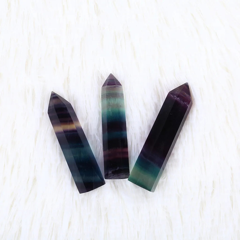 Natural Fluorite Quartz Crystal Healing Amethyst Hexagonal Wand Point