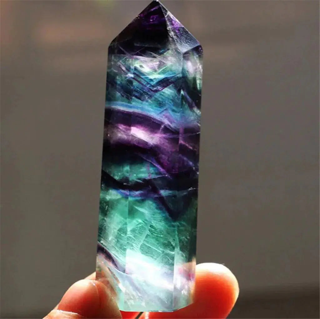 Natural Fluorite Quartz Crystal Healing Amethyst Hexagonal Wand Point